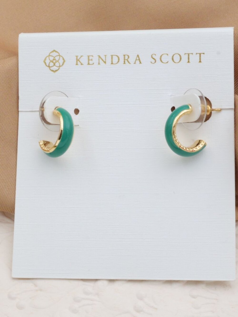 Kendra Scott Ainsley Gold Green Enamel Huggie Earrings